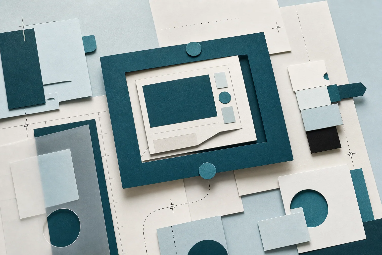 Layered paper frames arranged as a tangible product prototype